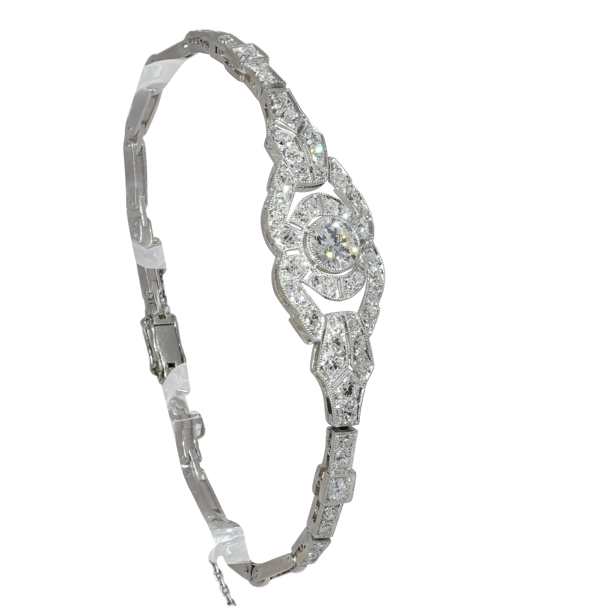 Architectural Art Deco Platinum Diamond Bracelet, Circa 1930